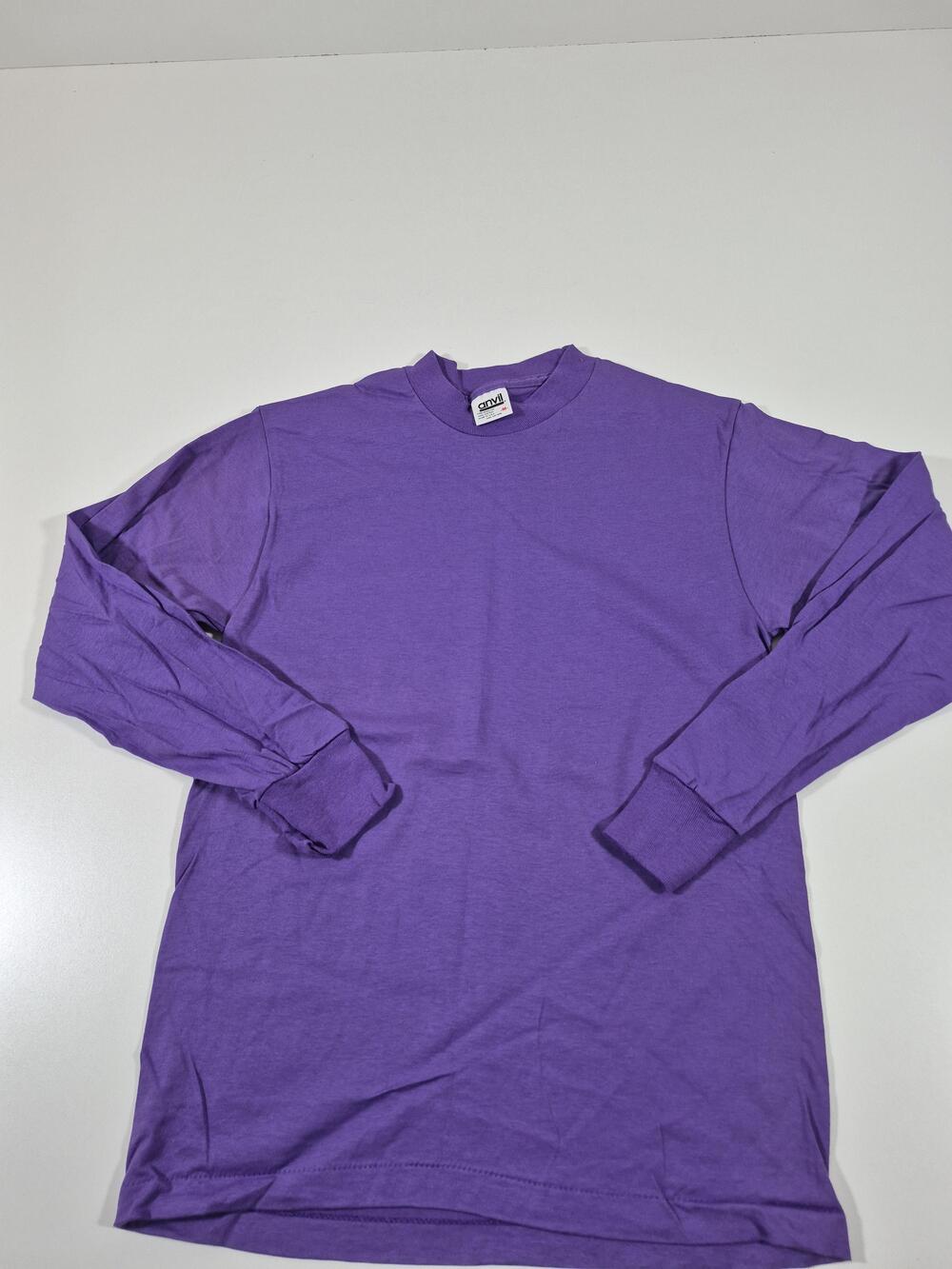 VTG Anvil Shirt Mens M Purple L/S Blank Cotton Tee USA Single Stitch 80s 90s